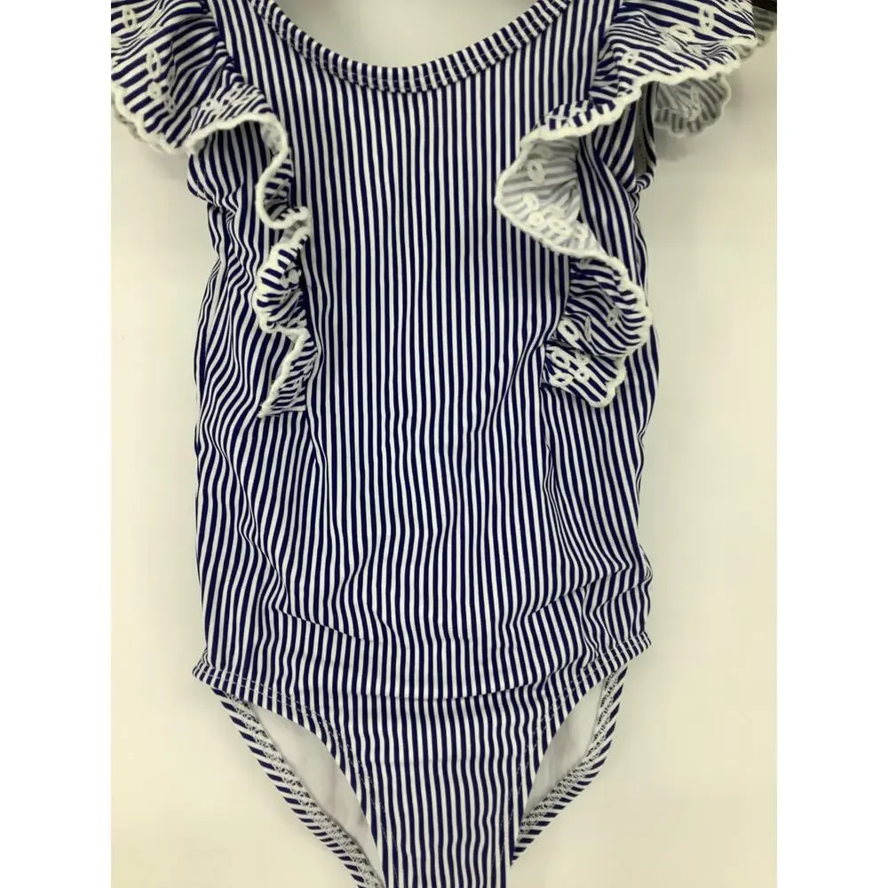 Gymboree Toddler Girl's 3T Blue & White Striped Eyelet One Piece Swimsuit OS35-5